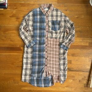 Oli & Hali Shirt Dress Womens Large Blue Plaid Flannel Patchwork Boho Grunge